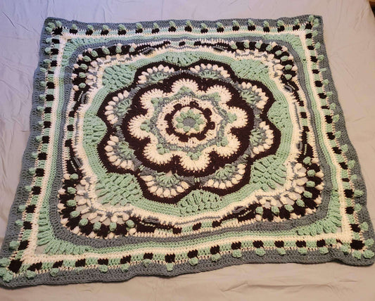 Crocheted Heritage Mandala Baby Girl Blanket - Soft, 42-inch square, intricate design, soft and cozy.
