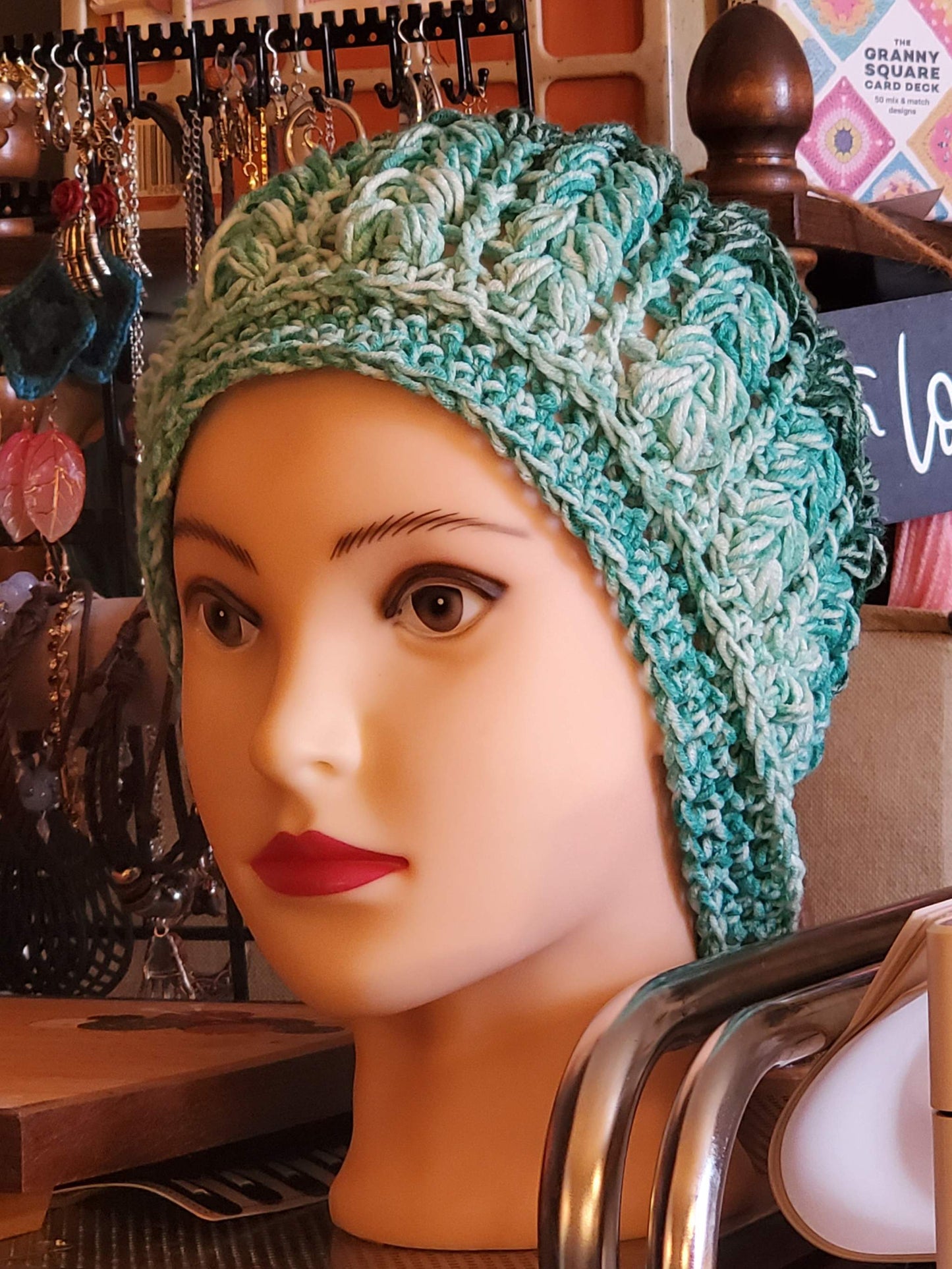 Women's Crocheted Green Ombre Beanie Hat - Stylish Soft Fashion Accessory