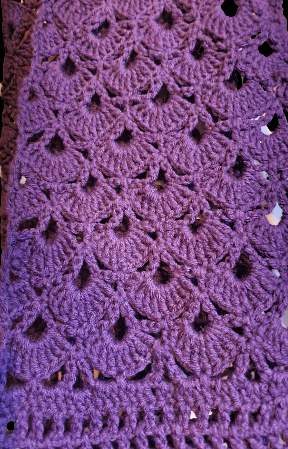 Beautiful Handmade Crocheted Fancy Purple Infinity Super Scarf with intricate design.