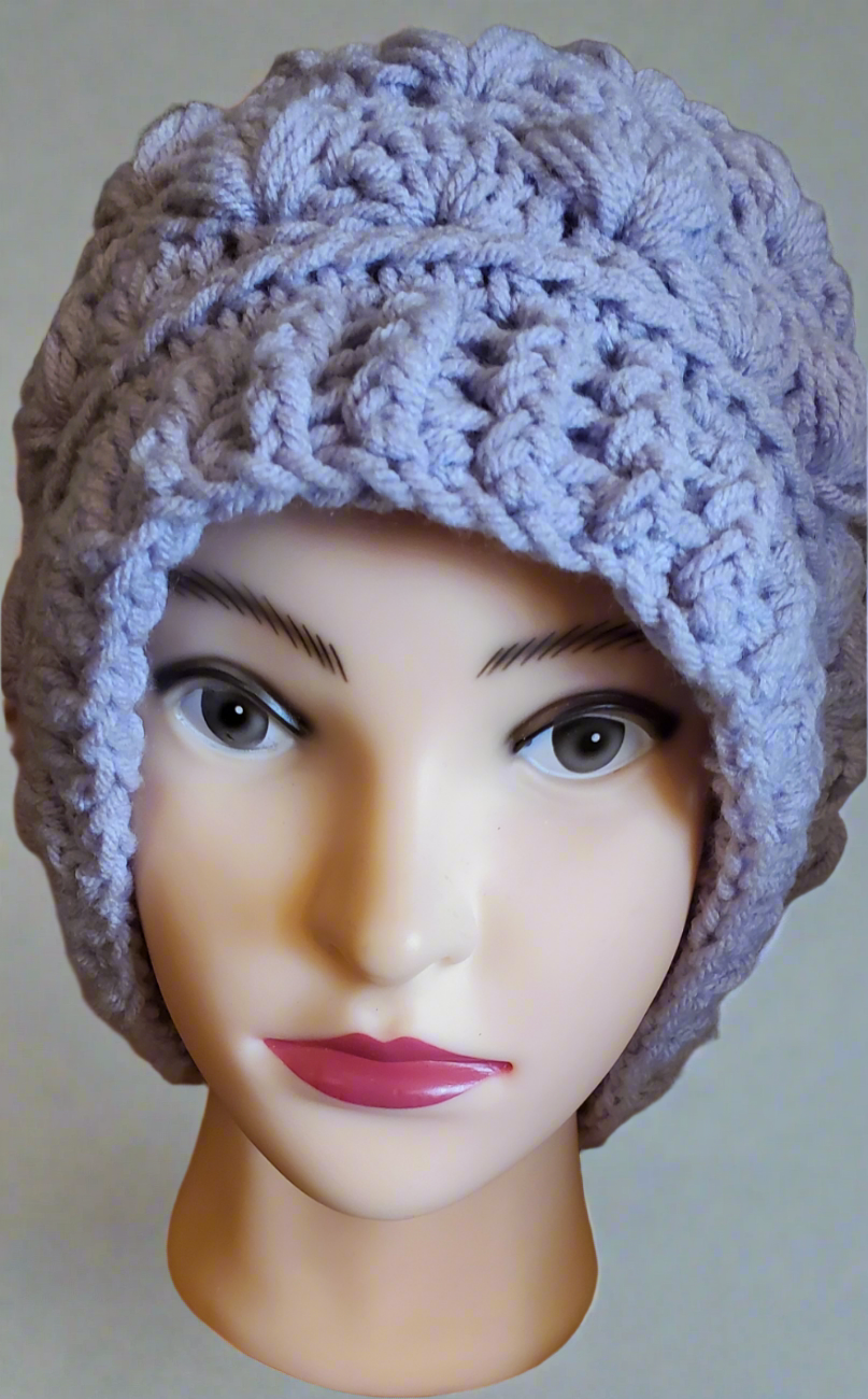 Puff Stitch Slouchy Beanie with textured handmade crochet design.