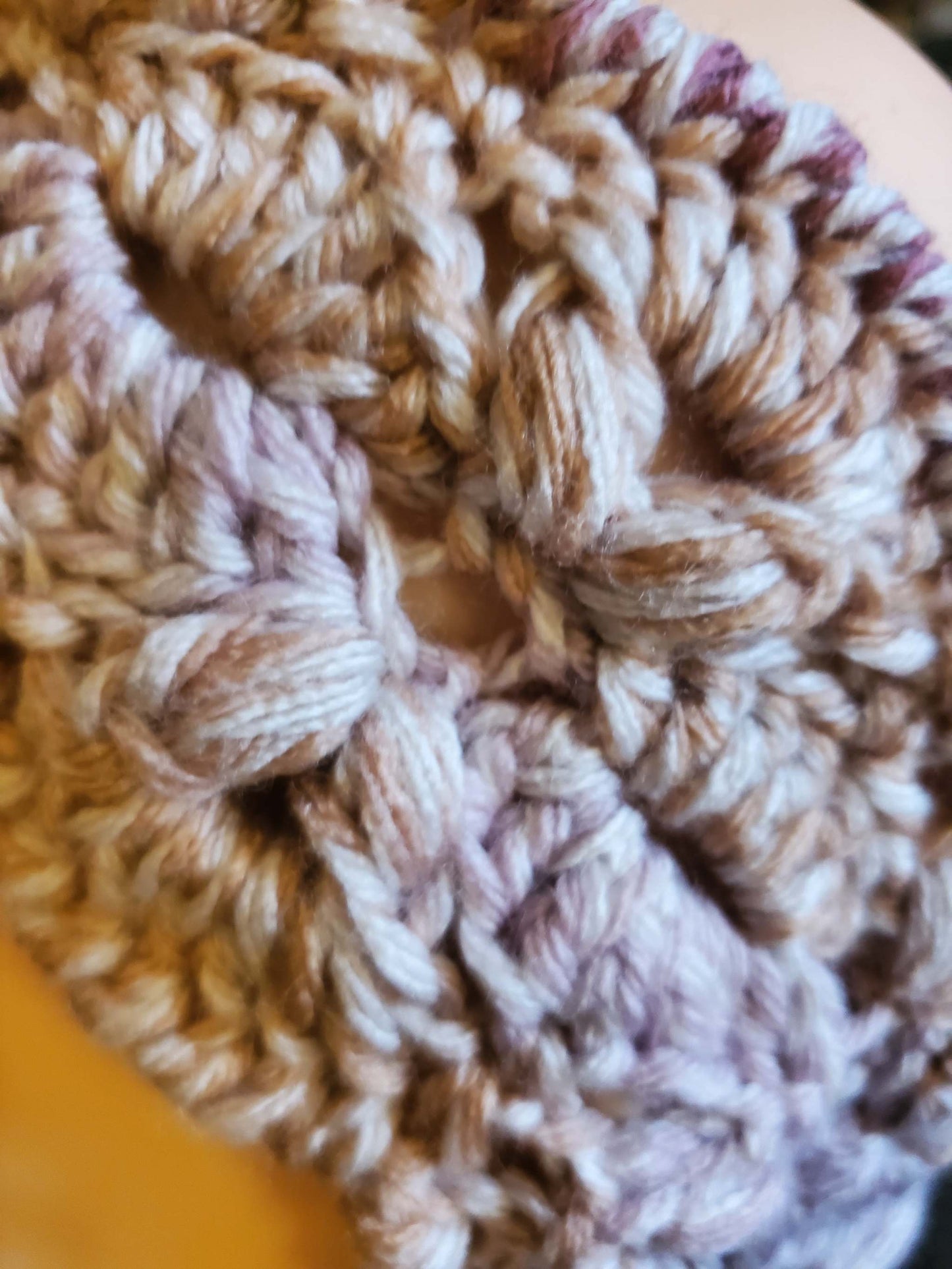 Pink and peach crocheted earwarmer for women and teens.