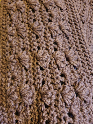 Purple Amarie handmade crocheted infinity scarf with intricate design.