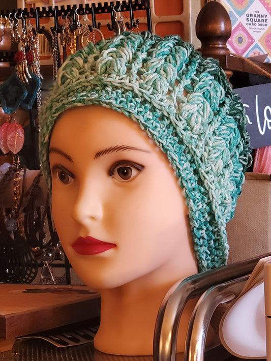 Women's Crocheted Green Ombre Beanie Hat - Stylish Soft Fashion Accessory