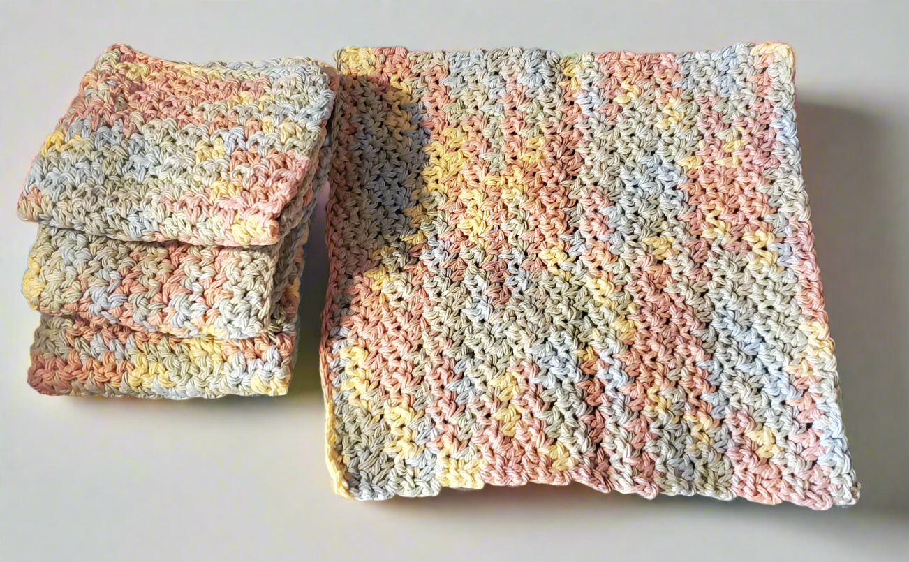 Multicolor rainbow crocheted cotton dishcloths set of 4