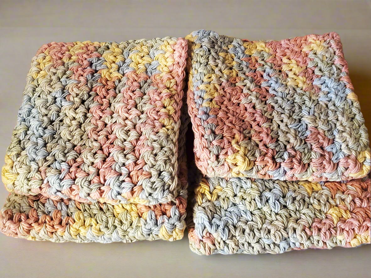 Multicolor rainbow crocheted cotton dishcloths set of 4