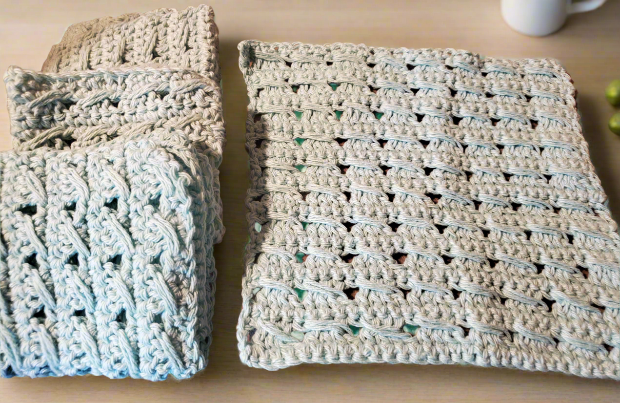 Handmade Textured Aqua Dishcloths - Set of 4, Perfect for Washing Dishes - Cloud9CrochetShop