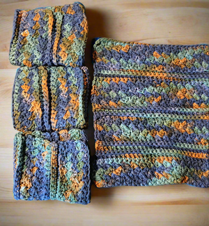 Set of 4 Dark Blue, Green, and Brown Variegated Dishcloths - Perfect for Washing Dishes - Tableware, Cutlery - Cloud9CrochetShop