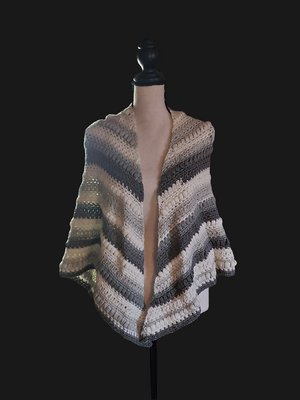 Elegant gray and white triangle wrap for ladies with textured puff-stitch design.