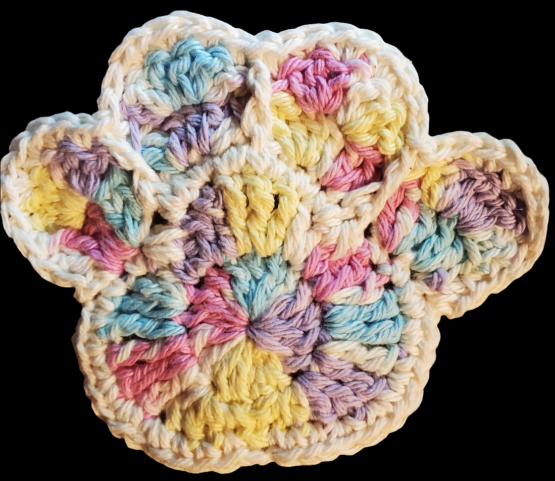 Handmade cotton paw print coaster set, crocheted tableware for home decor.