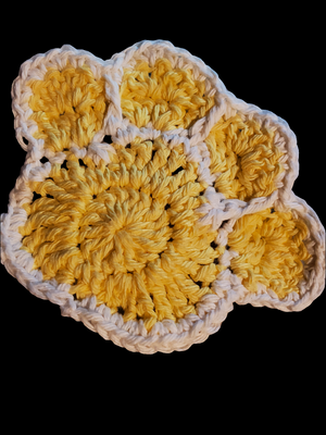 Handmade crocheted cotton paw print coasters set of 4.