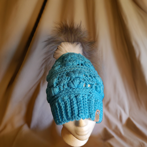 Handmade Teal Amarie Slouch Hat with Fancy Crochet Details