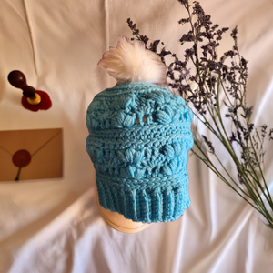 Handmade Teal Amarie Slouch Hat with Fancy Crocheted Details