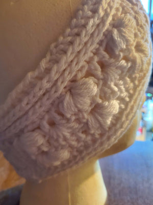 Amarie Handmade White Crocheted Headband for Women with Textured Design